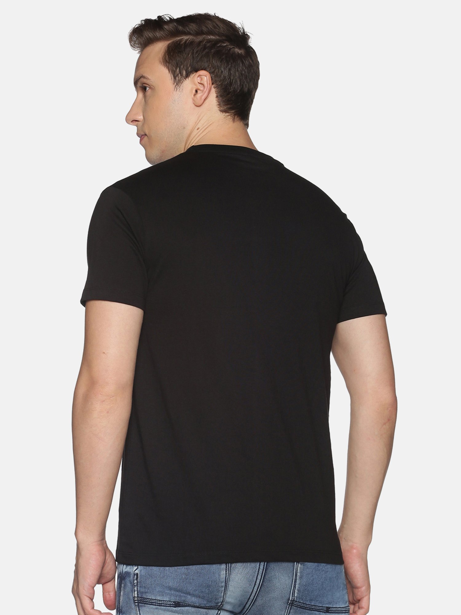 BLACK RADIO Black Slim Fit Printed Cotton Crew T-Shirt