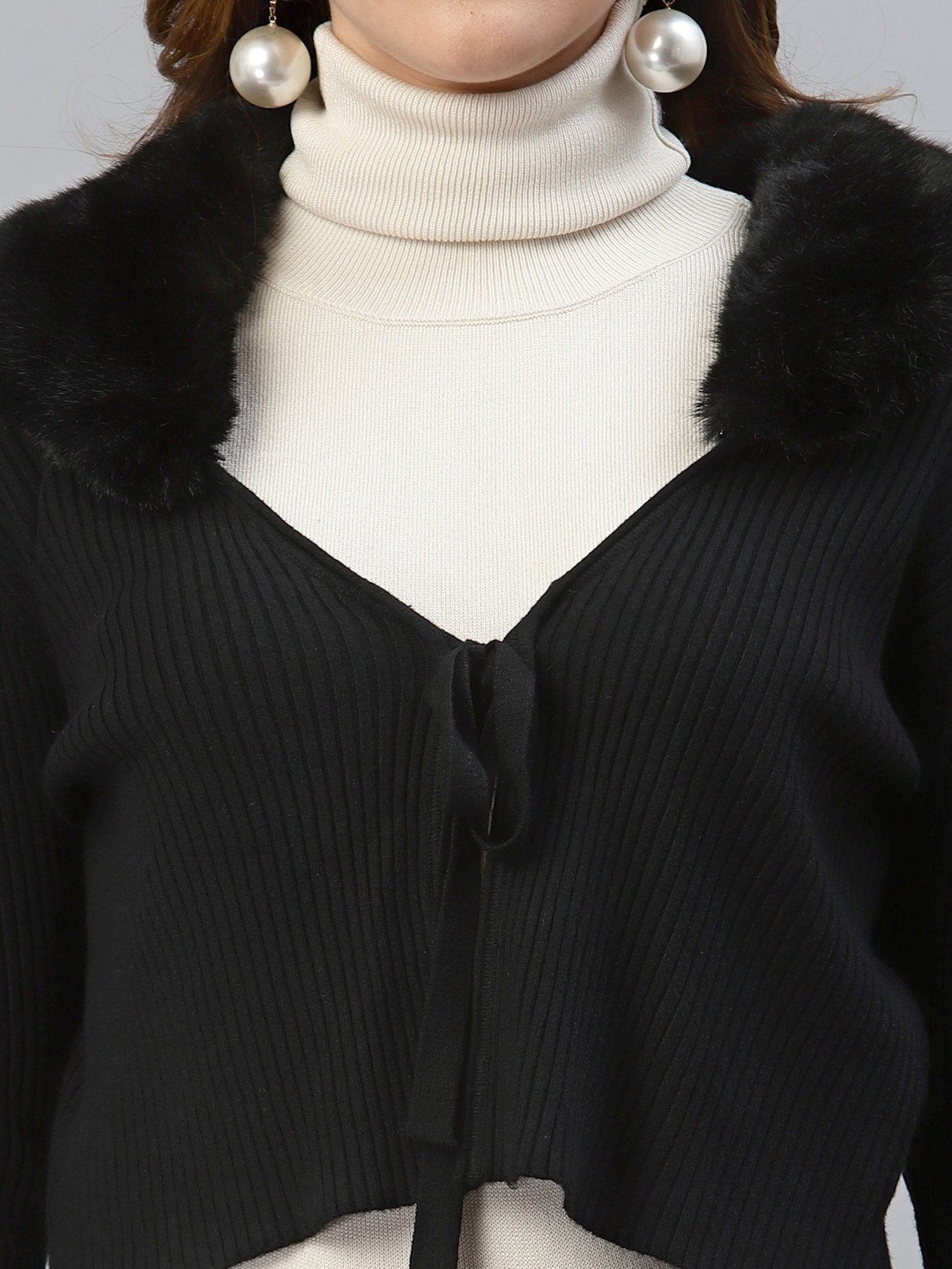 Mafadeny Black Shawl Neck Cardigan