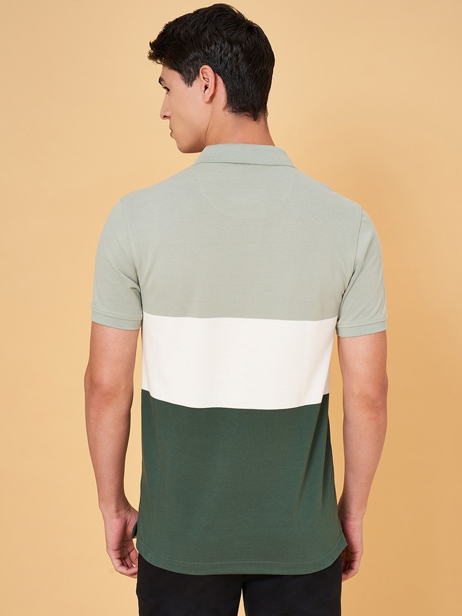 Byford By Pantaloons Light Green Slim Fit Colour Block Polo T-Shirt