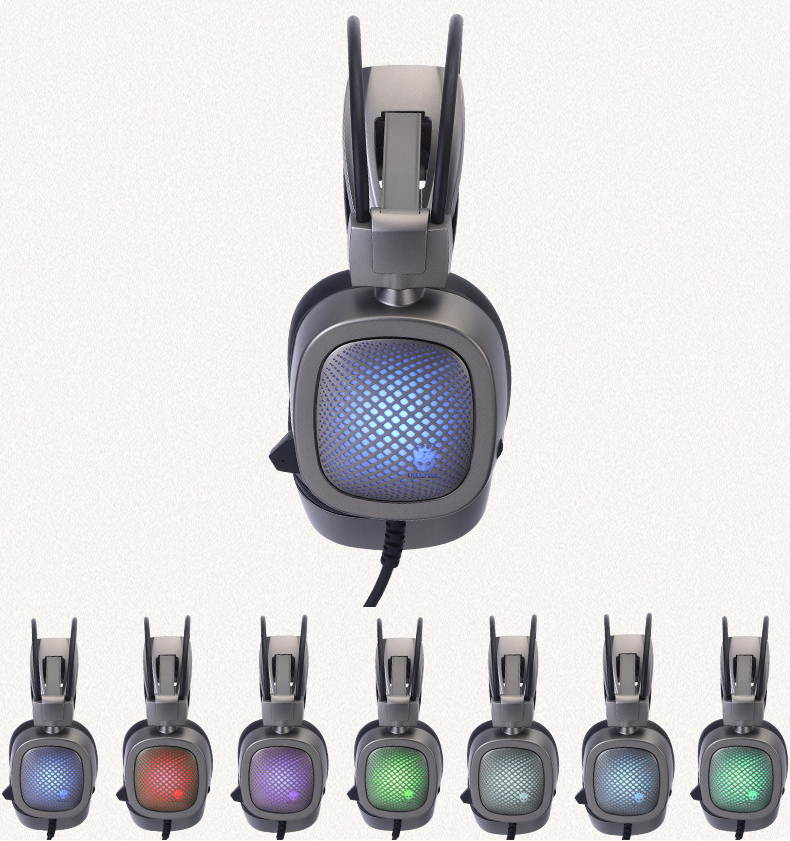 ALAMENGDA Gaming Headset 7.1 Virtual Surround Sound Headset RGB Light USB Connector Elastic Suspension Headband With Microphone for PC, Laptop