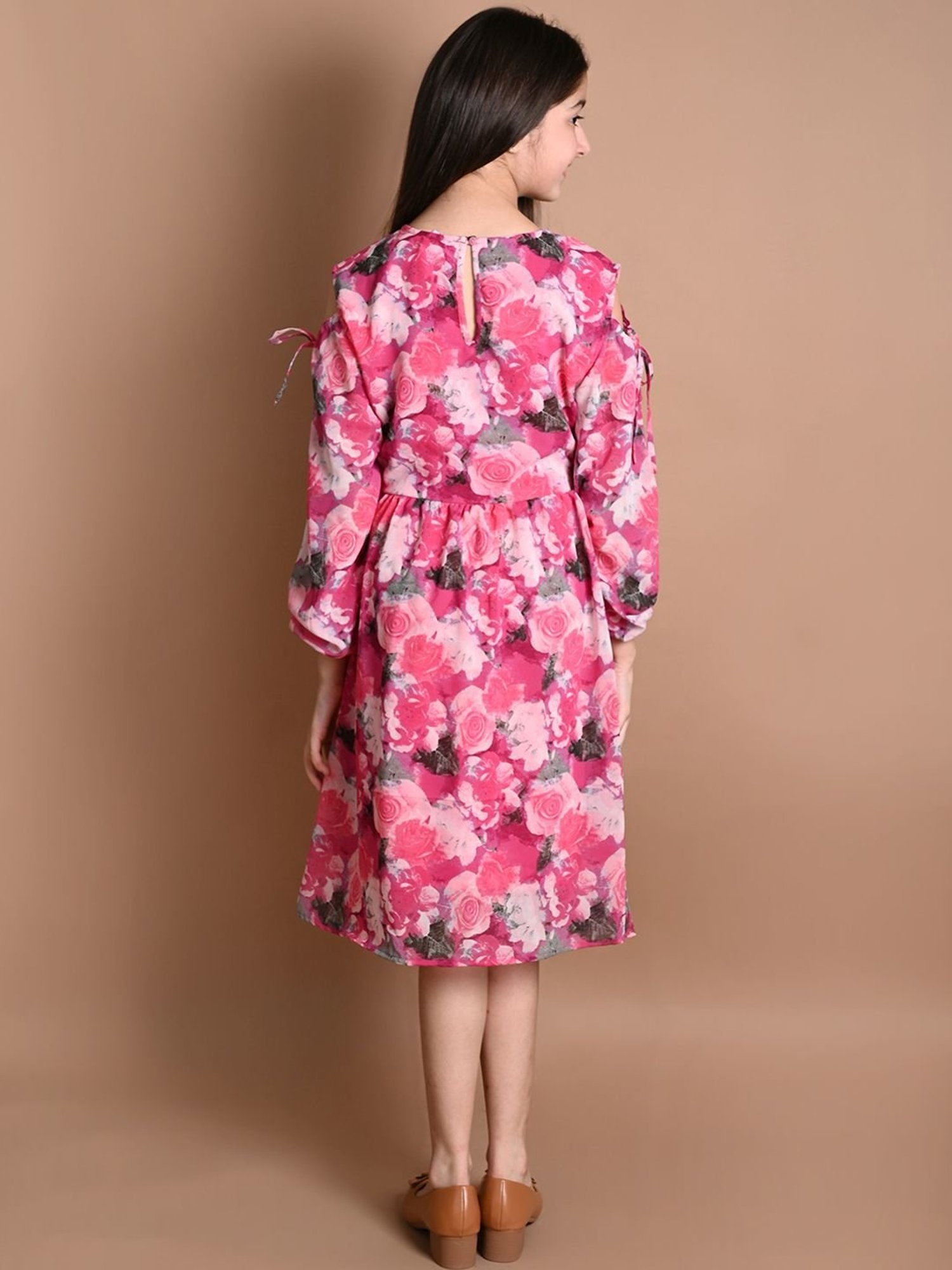 LilPicks Kids Pink Floral Print Full Sleeves Dress