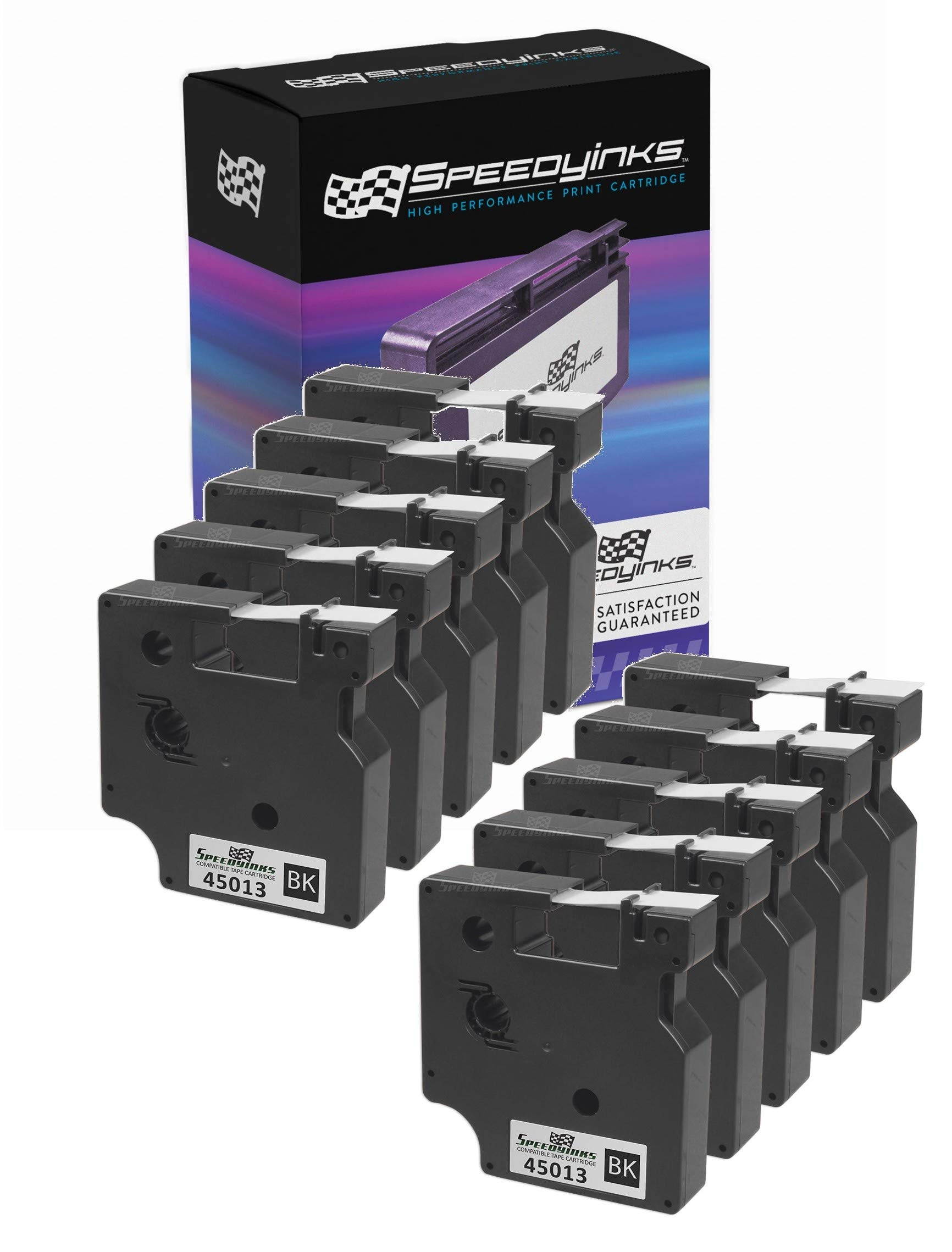 Speedy Inks - 10pk Compatible Dymo Replacement for 45013 Black on White Tape - 0.5 in x 23 ft 12.7 mm x 7 m