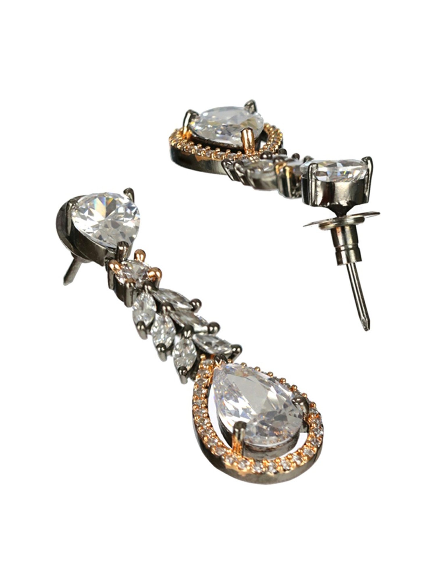 Priyaasi Elegant AD Leaf Gunmetal-Plated Dangler Earrings