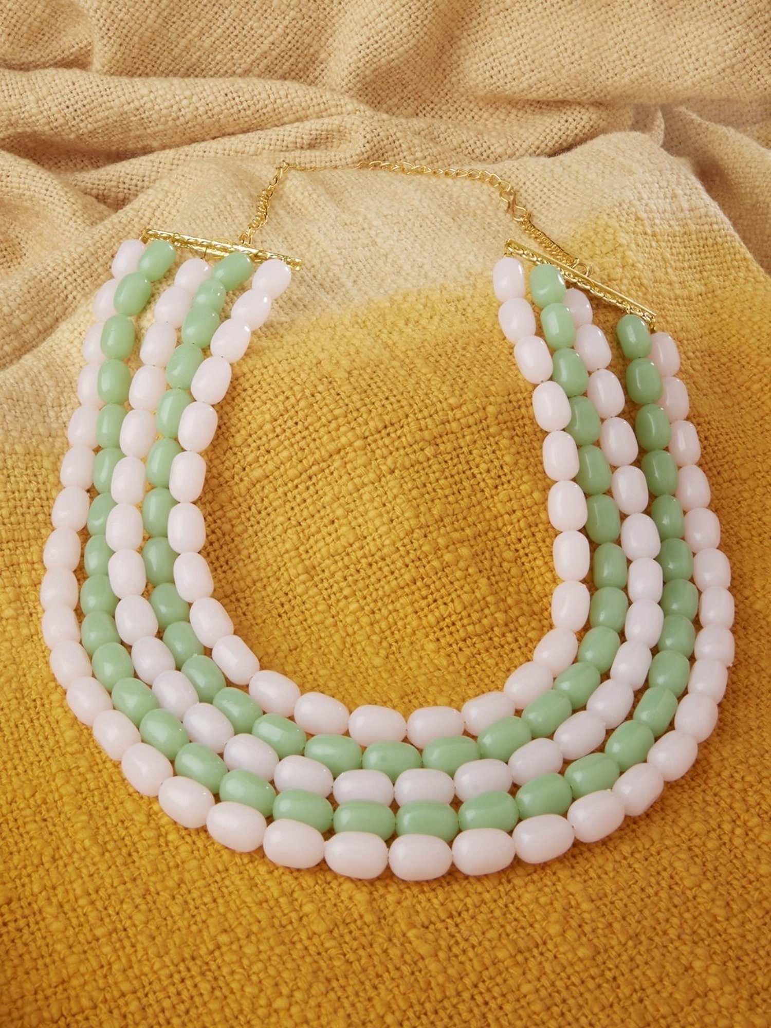 Zaveri Pearls Green Multi Layers Beaded Contemporary Necklace-ZPFK13618