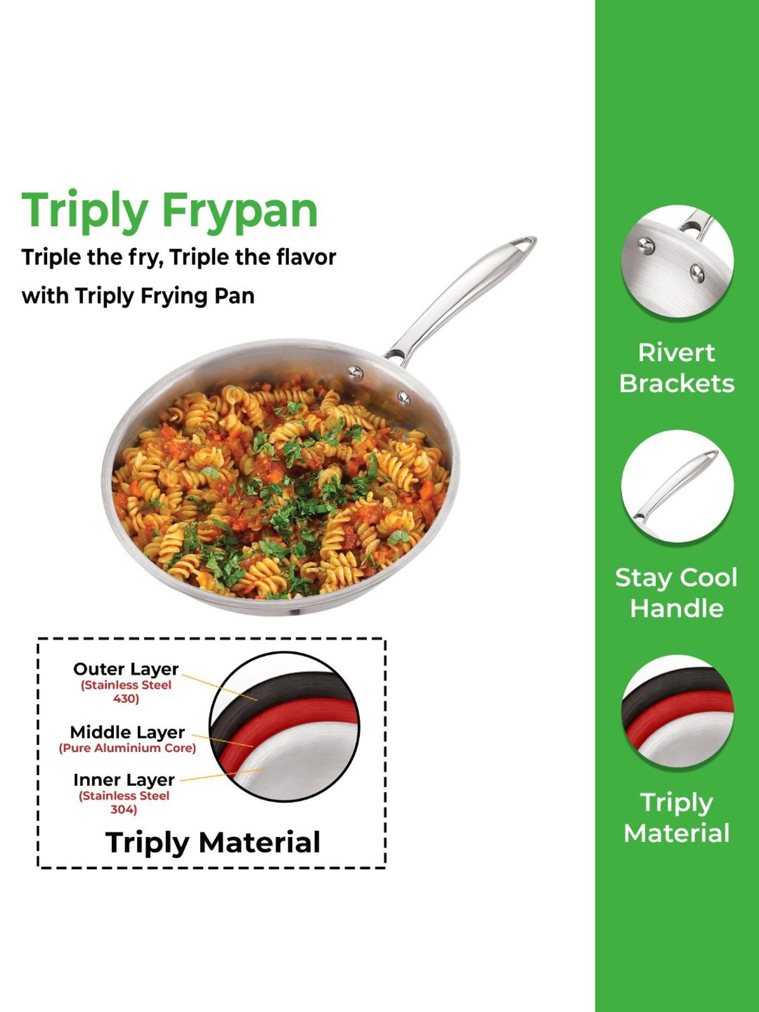 HAZEL Triply Stainless Steel Induction Bottom Fry Pan With Stainless Steel Lid, 1.5 Litre, 22 cm