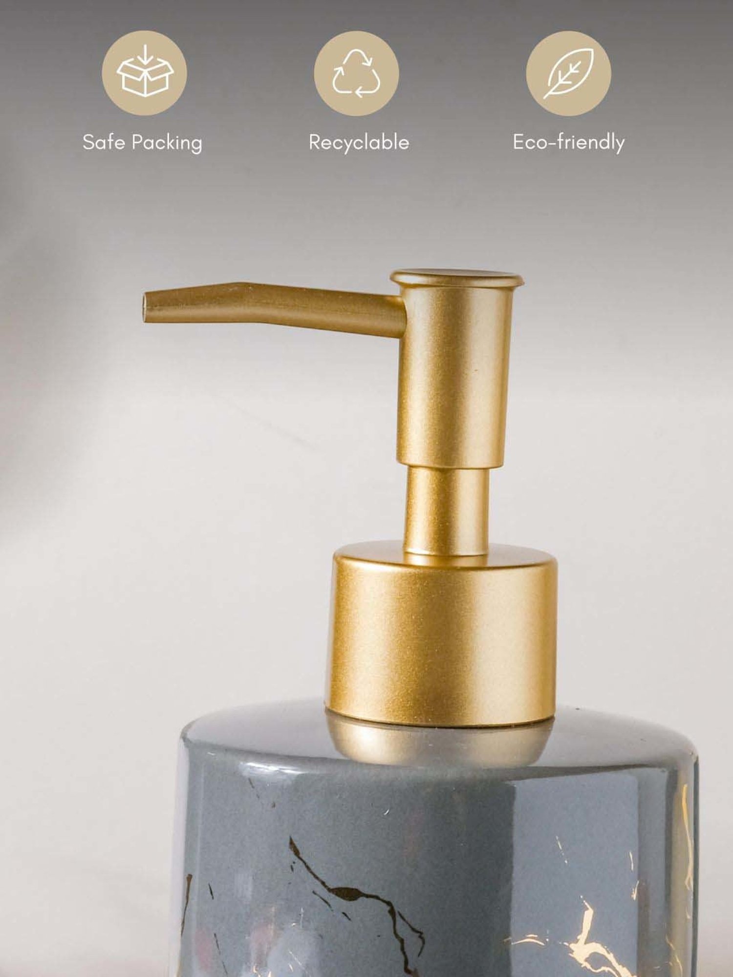 Nestasia Premium Quality Grey With Golden Splash Soap Dispenser With Metal Nozzle (300 ml)