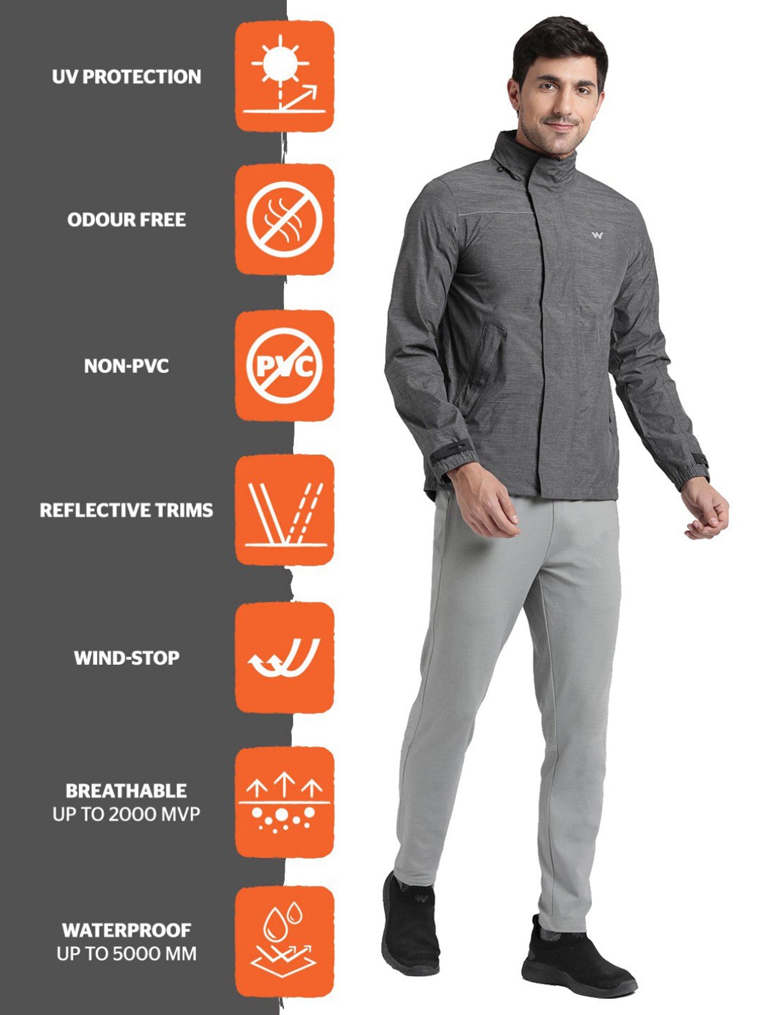 Wildcraft Grey Hooded Rain Jacket