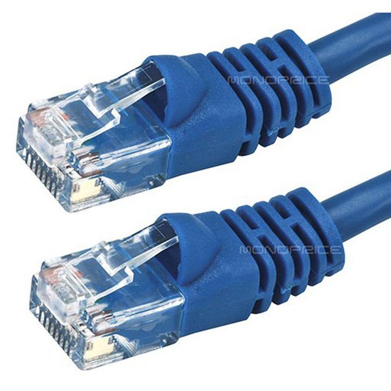 Monoprice Cat5e Ethernet Patch Cable - 2 Feet - Blue | Network Internet Cord - RJ45, Stranded, 350Mhz, UTP, Pure Bare Copper Wire, 24AWG