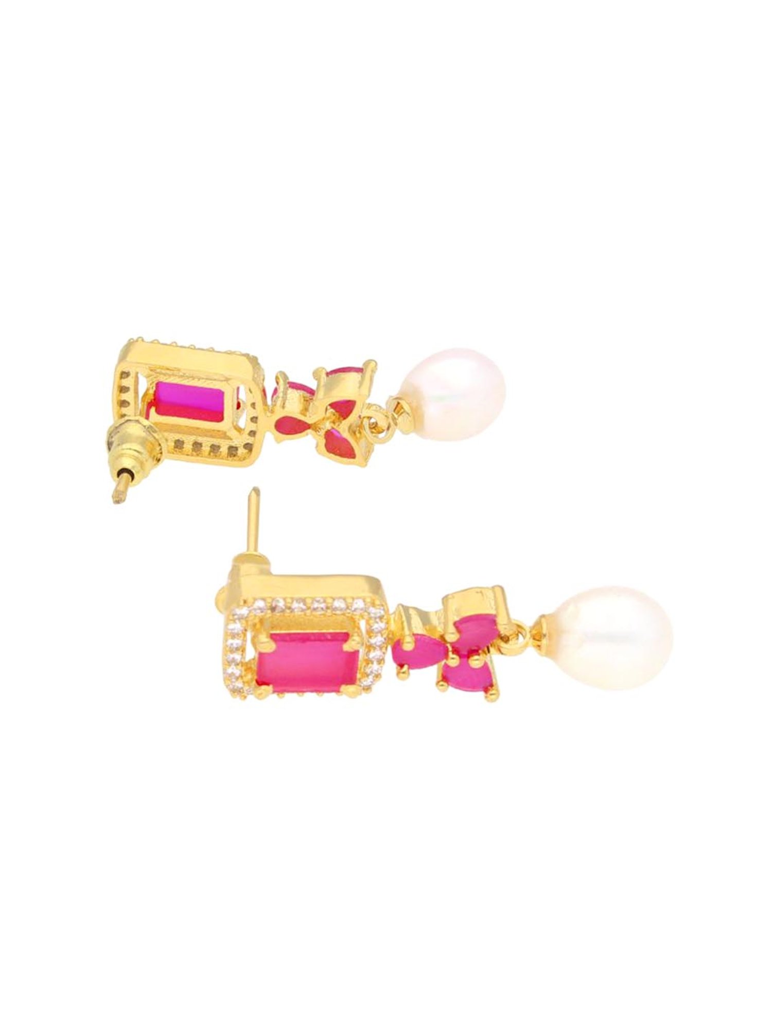 Sri Jagdamba Pearls Siddhi Pink & Pearl White Alloy Drop Earrings