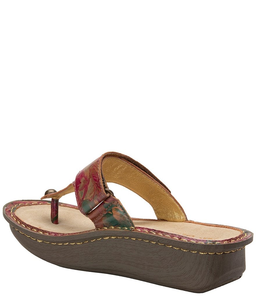 Alegria Carina Printed Leather Platform Wedge Thong Sandals