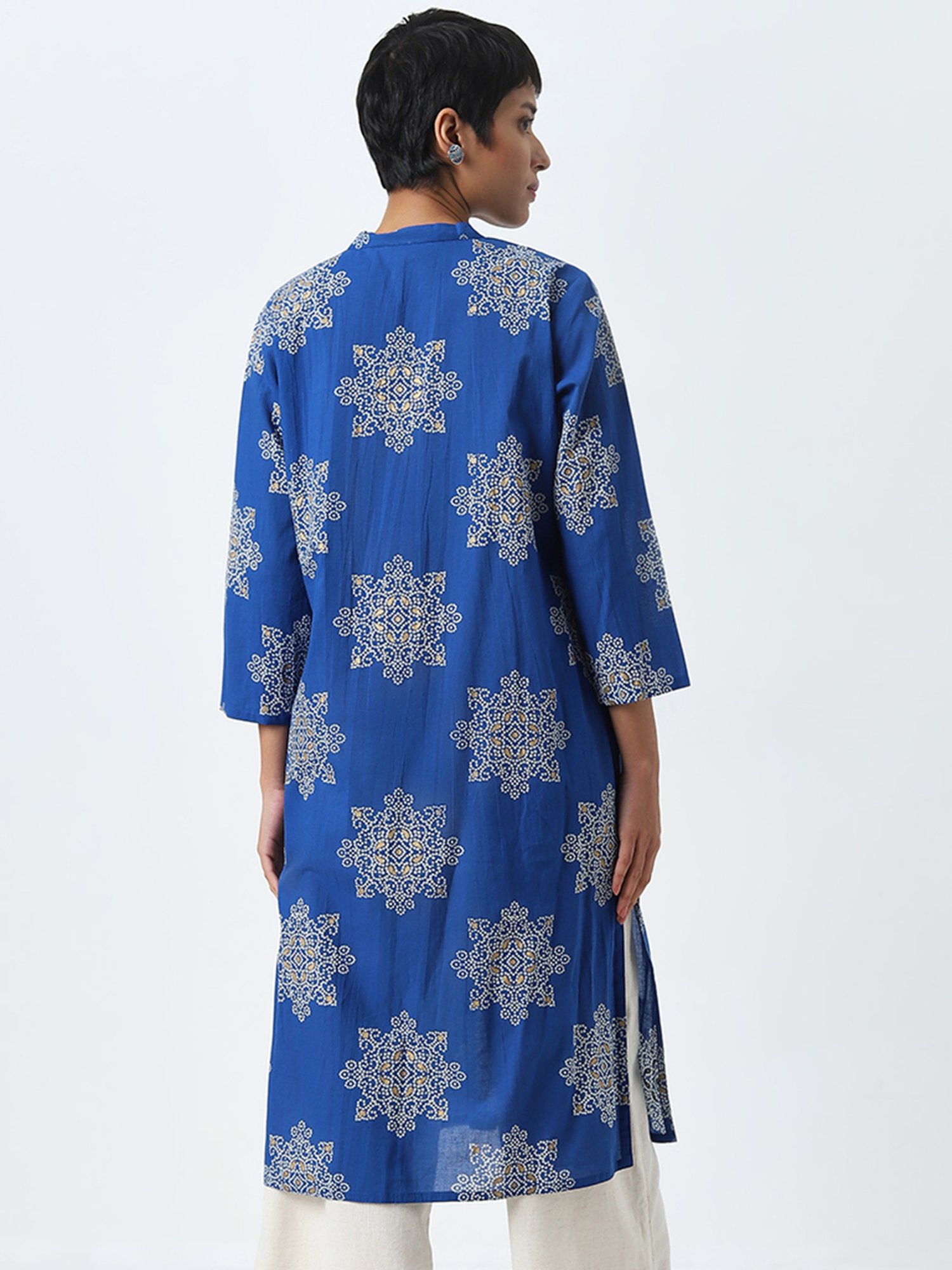 Utsa by Westside Dark Blue Bandhani Printed Straight Cotton Kurta