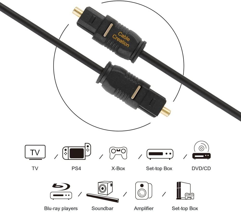 CableCreation Optical Digital Audio Cable 15FT Thin Fiber Optic Toslink Gold Plated Optical S/PDIF Cord for Home Theater Sound Bar TV PS4 Xbox VD/CD Player Game Console& More Black/OD:2.2MM