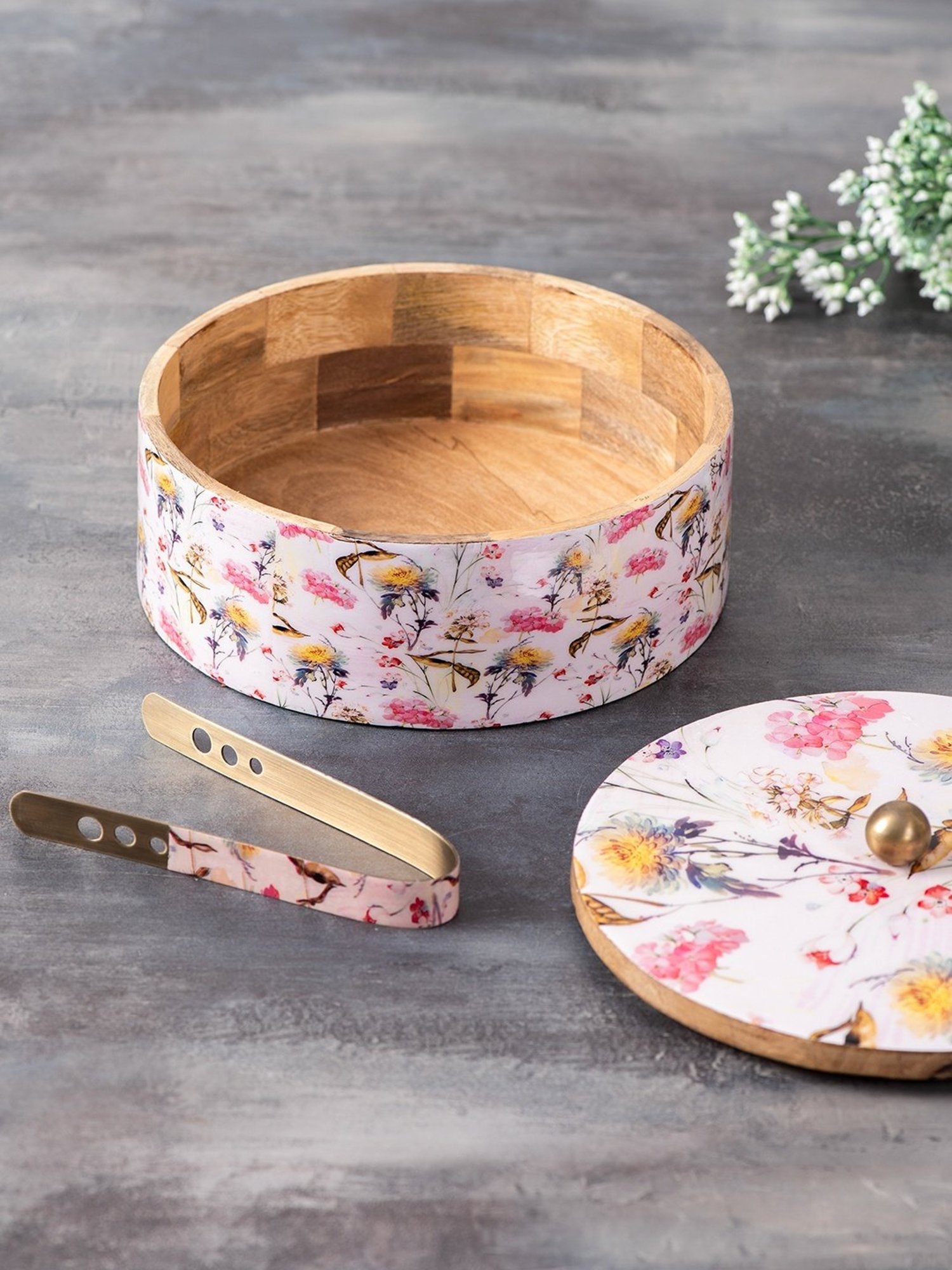Nestroots Printed Pink Wood Serving Set of 2