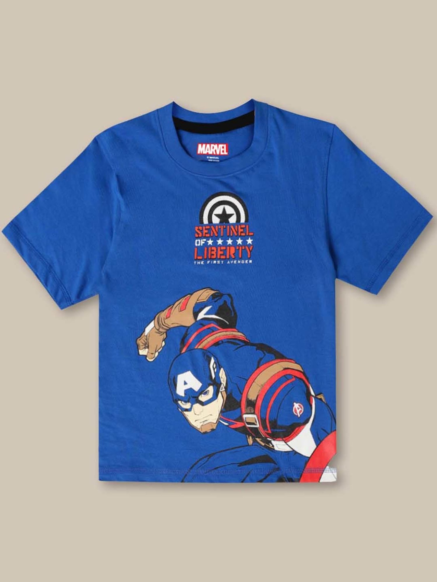 Kidsville Blue & Red Cotton Printed T-Shirt