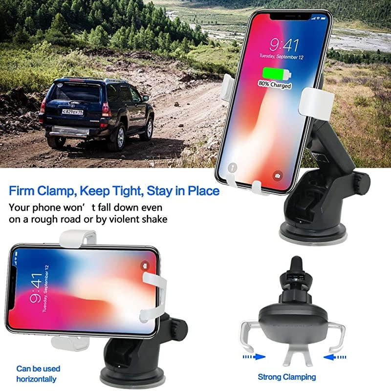Car Charger Mount QI Fast Charging Auto Clamping Phone Holder Air Vent Compatible with Samsung Galaxy S10 S9 S8 S7 Edge Note 8 5 + iPhone X Xs Max 8 Plus