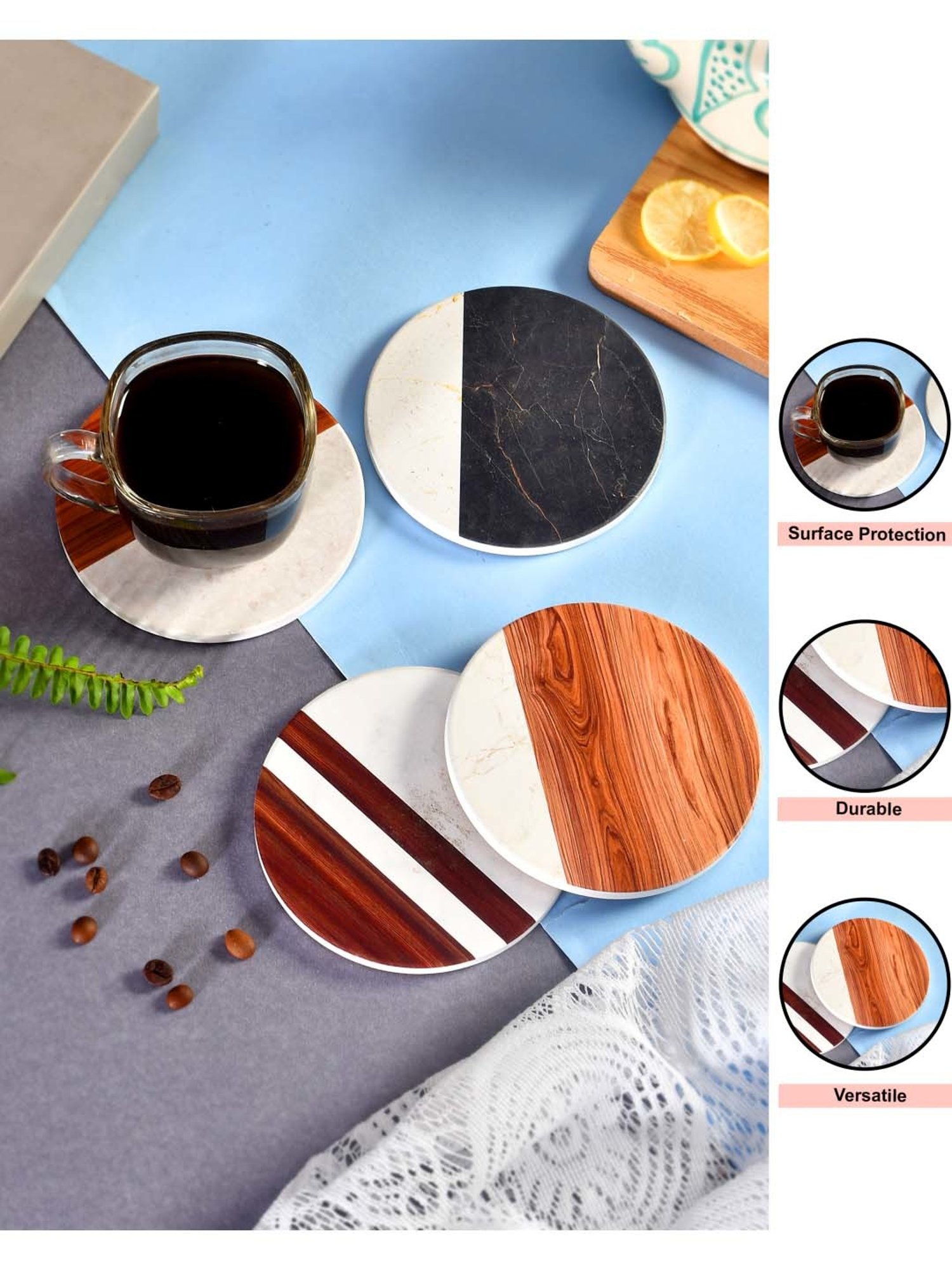 TAYHAA Multicolor Ceramic Stylish Round Coasters - Set of 4