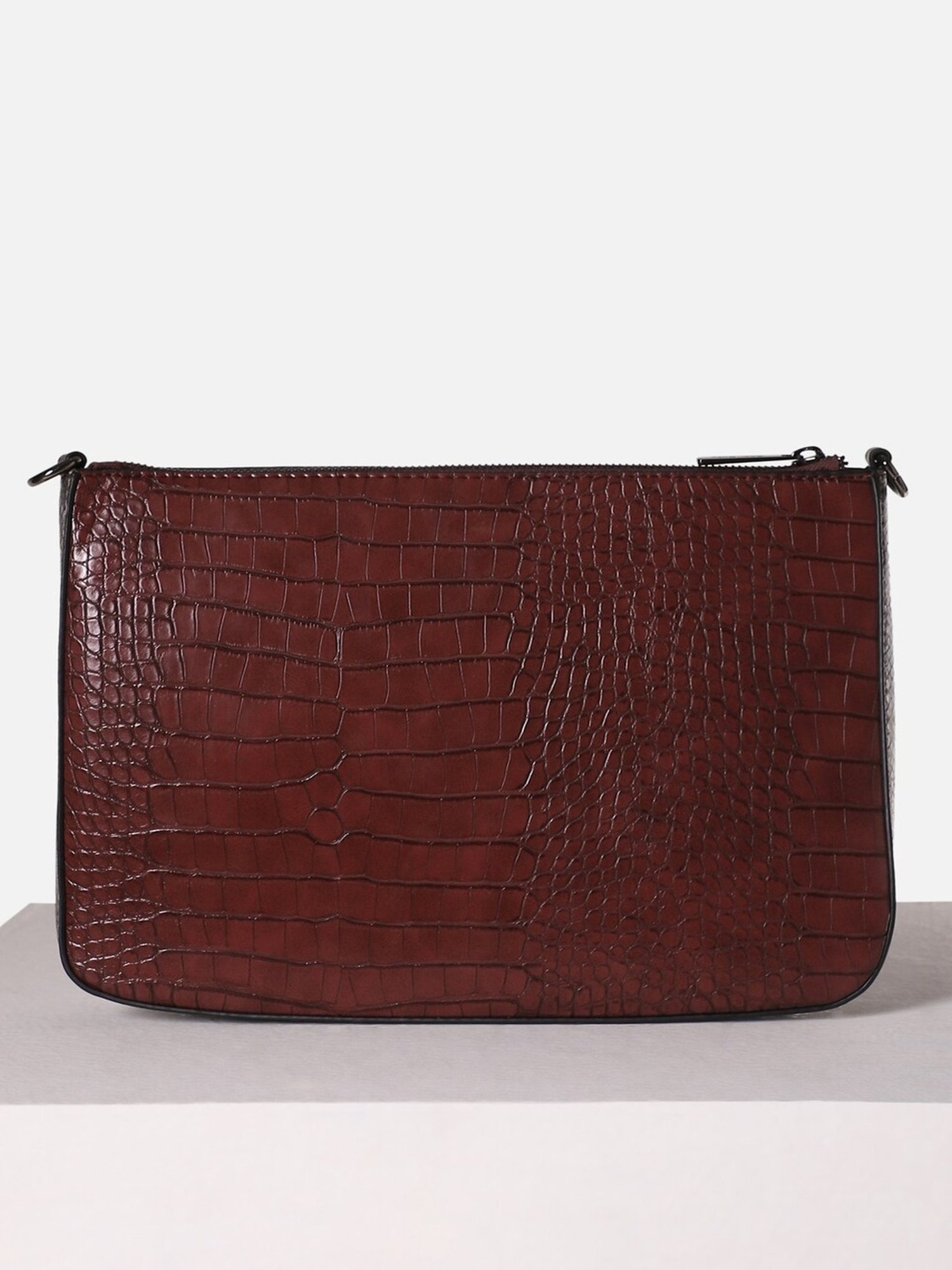 Allen Solly Maroon & Grey Animal Effect Medium Sling Handbag