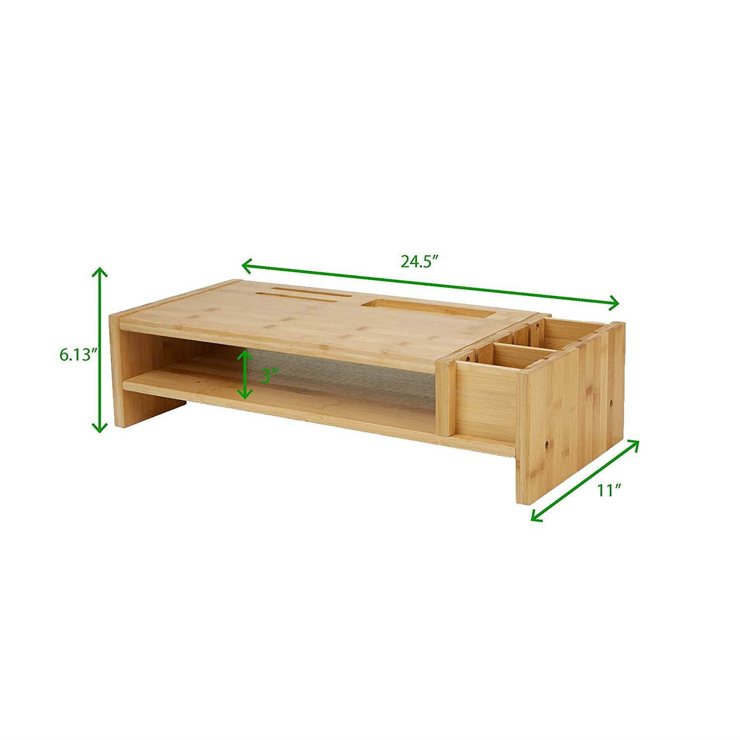 Mind Reader MONITORBM-BRN Monitor Stand Organizer, 6 Compartments, Office, Desk, Laptop, Eco Friendly Bamboo Brown
