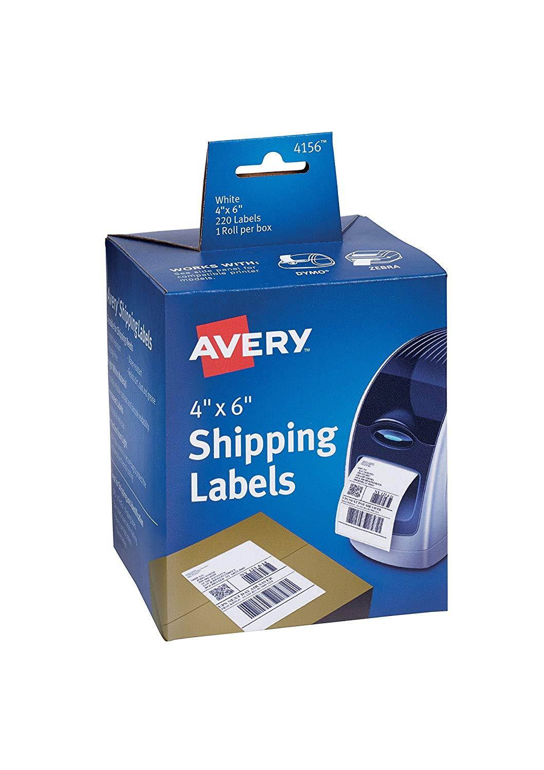 Avery Labels for Dymo Label Printers, Same Size as Dymo 1744907 Labels, 4" x 6", Roll of 220 Labels (4156)
