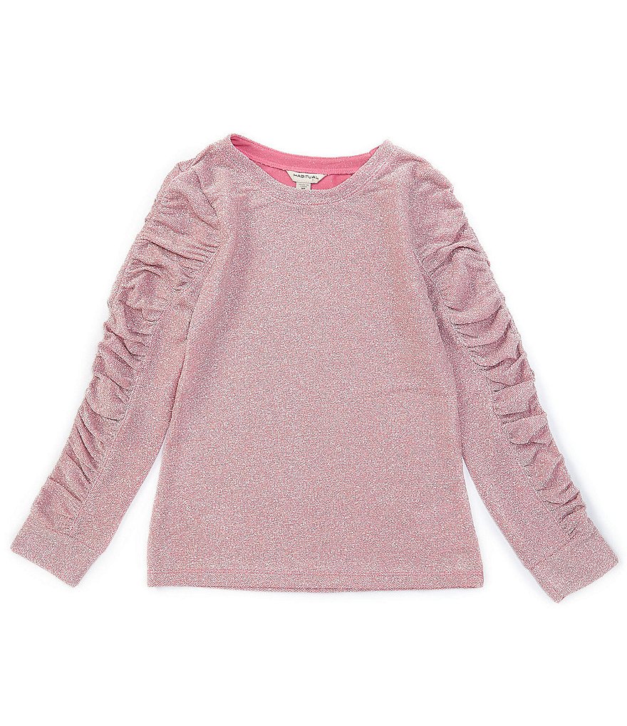 Habitual Big Girls 7-16 Gathered Long-Sleeve Metallic Knit Top