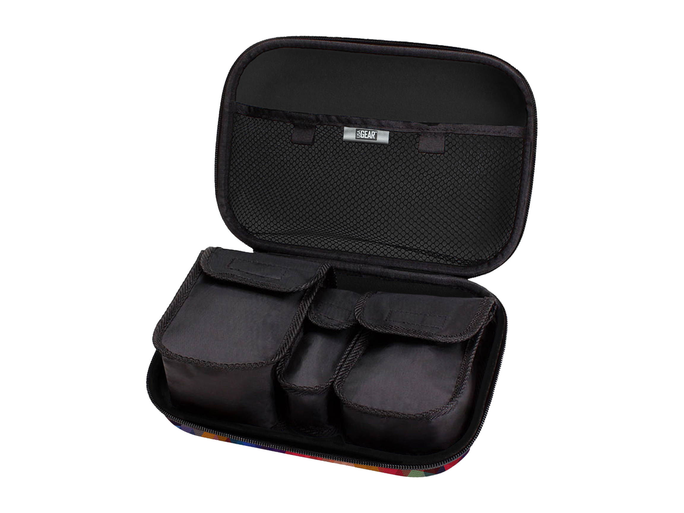 Hard Shell GPS Carrying Case with Wrist-Strap to fit most size GPS - 2 mesh pockets, 3 internal accessory storage bags; soft scratch-protective interior lining (Geometric Design)