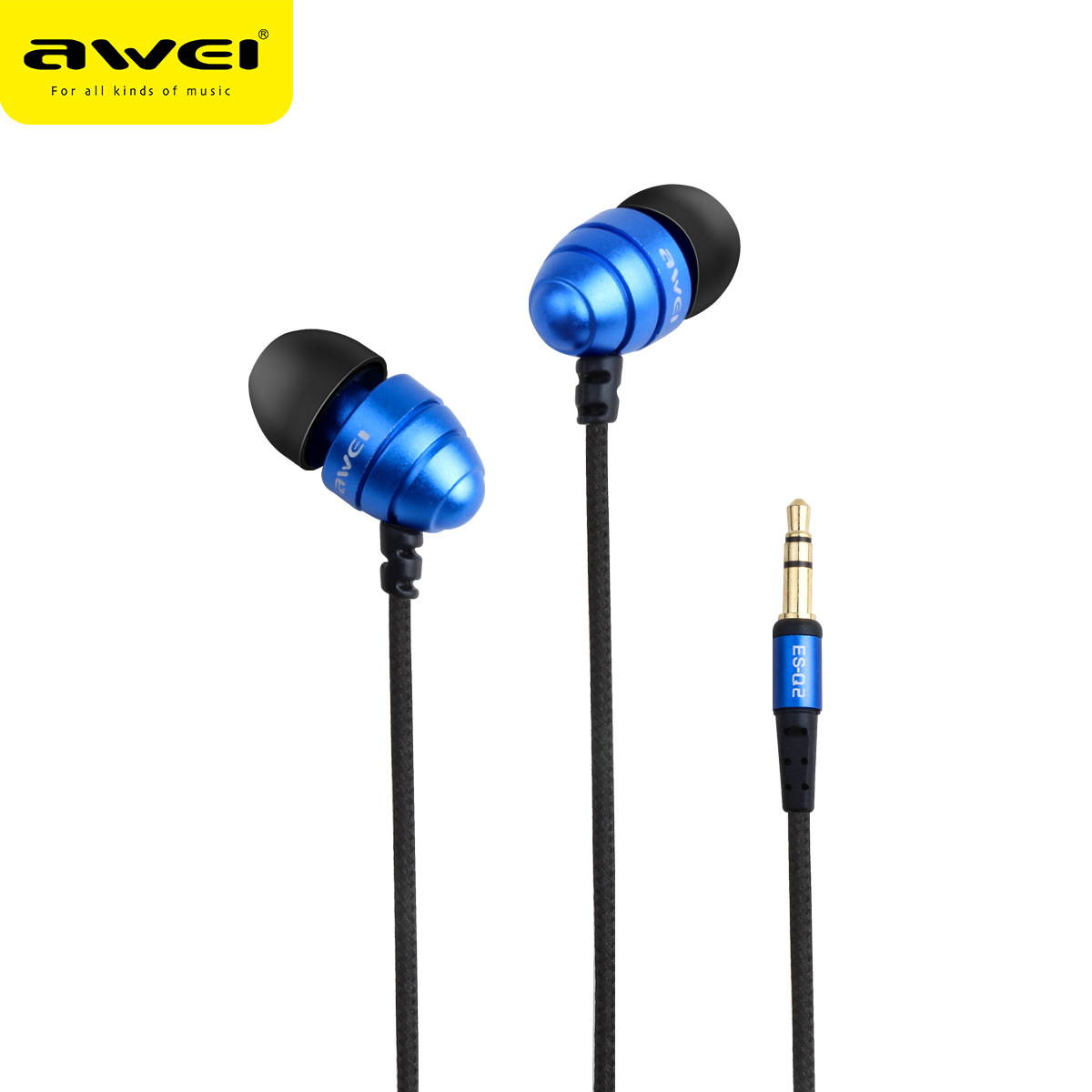AWEI ESQ2 Fashionable Deisgn Metal 3.5MM Plug Stereo Music Deep Bass In-Ear Earphones with Microphone for Mobile Phones