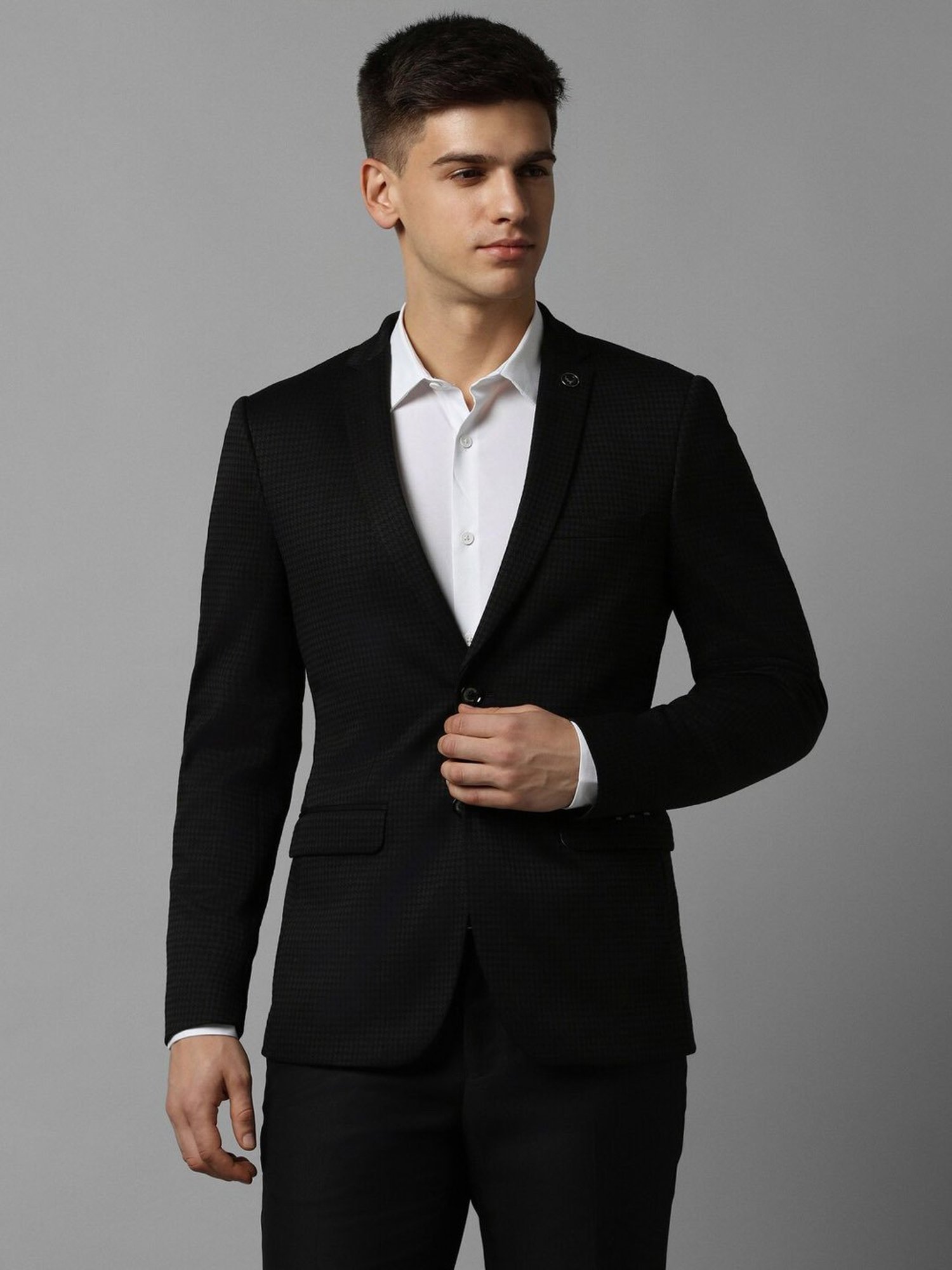 Allen Solly Black Slim Fit Checks Blazer