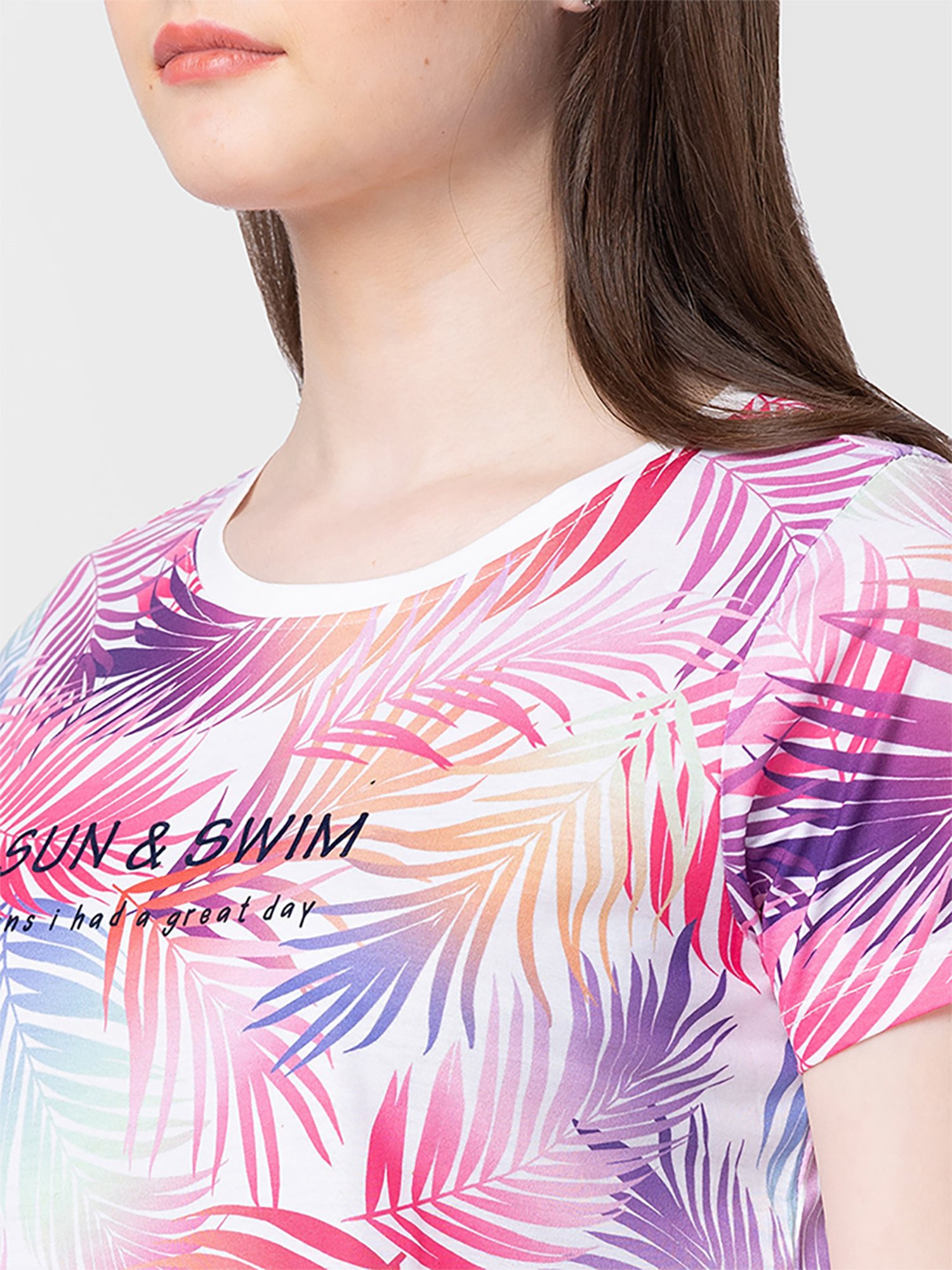 Spykar White & Pink Cotton Printed Top