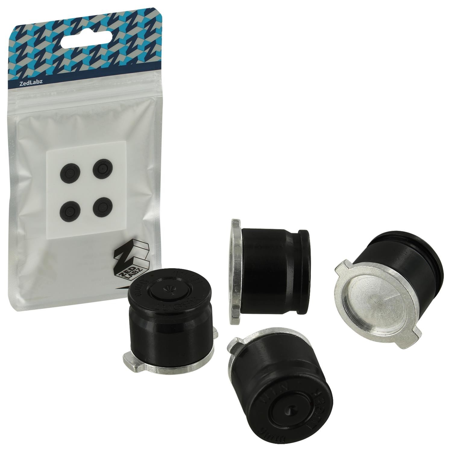 ZedLabz aluminum metal action bullet button set for Sony PS4 controllers - jet black
