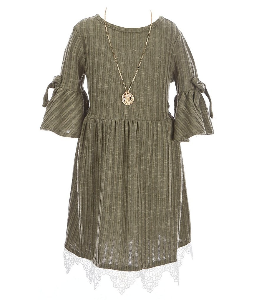 Rare Editions Little Girls 4-6X Bell-Sleeve Textured-Rib-Knit Fit-And-Flare Dress