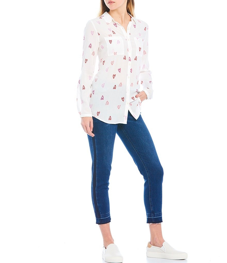 Joules Elvina Heart Print Button Down Woven Blouse