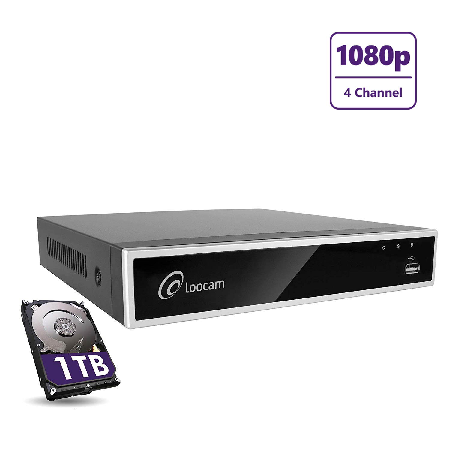 Loocam Full 1080p HD 4 Channel Security DVR Recorder, H.264 Hybrid 4-in-1 TVI DVR Surveillance System(Analog/AHD/TVI/CVI),Motion Detection,Mobile Remote Control,Email Alarm,with 1TB Hard Drive