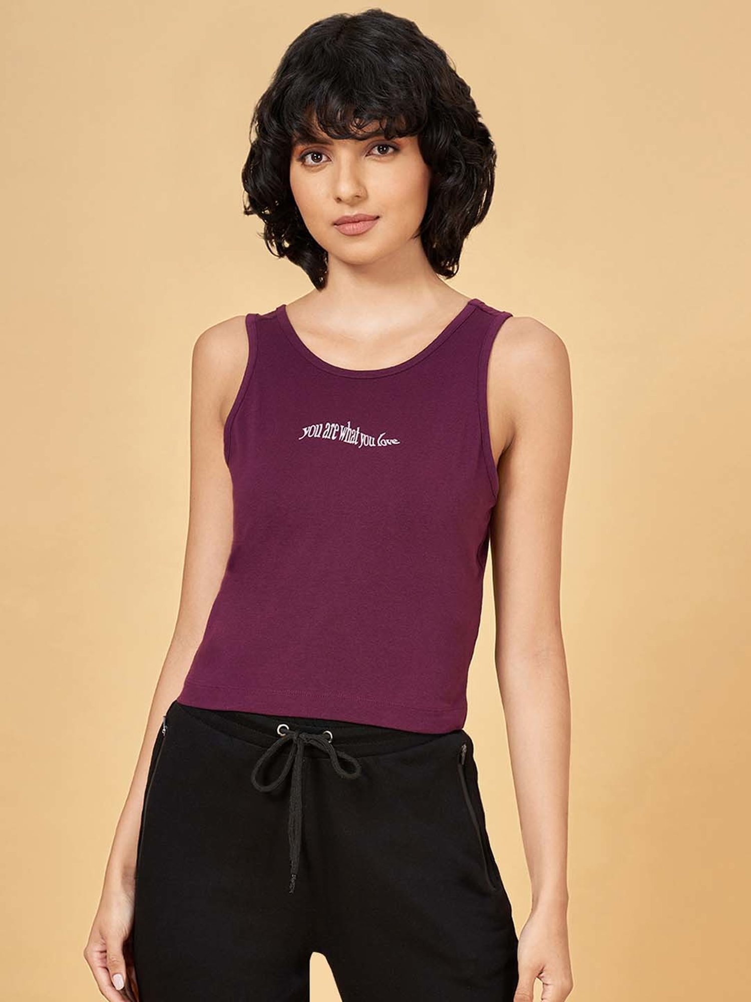 Ajile by Pantaloons Purple Printed Sports Tank Top