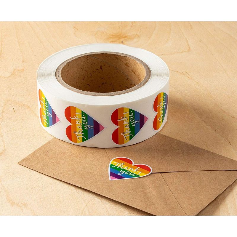 Best Paper Greetings 100-Piece Thank You Rainbow Heart Shaped Gay Pride Self Adhesive Sticker Roll, 1.5 x 1.25 in