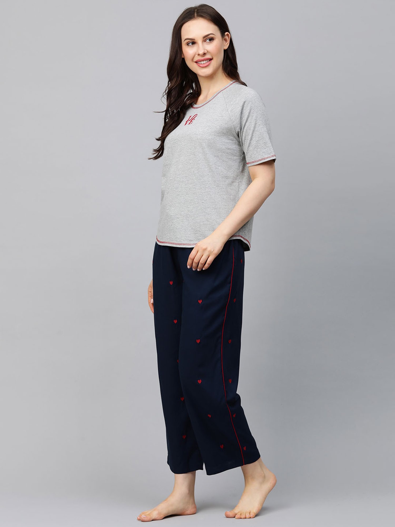 Chemistry Grey & Navy Textured Top With Pyjamas