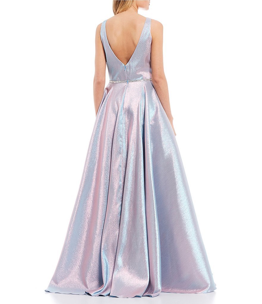 Coya Collection Sleeveless Plunging V-Neck Iridescent Shine Ball Gown