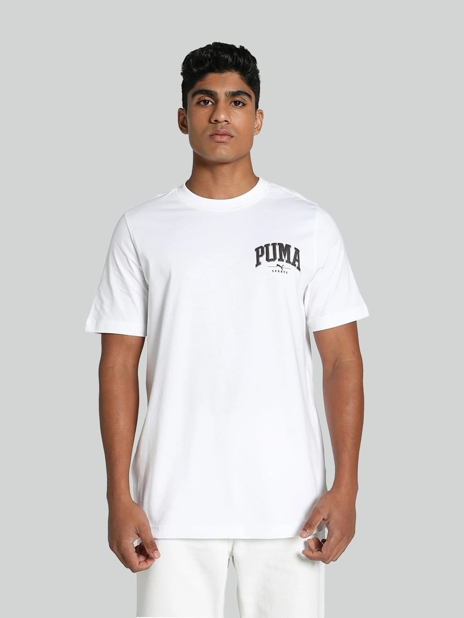 Puma White Cotton Regular Fit Printed T-Shirt