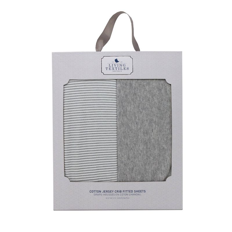 Living Textiles Baby Fitted Sheet + Gray Heathered Stripes Gray Marl - 2pk