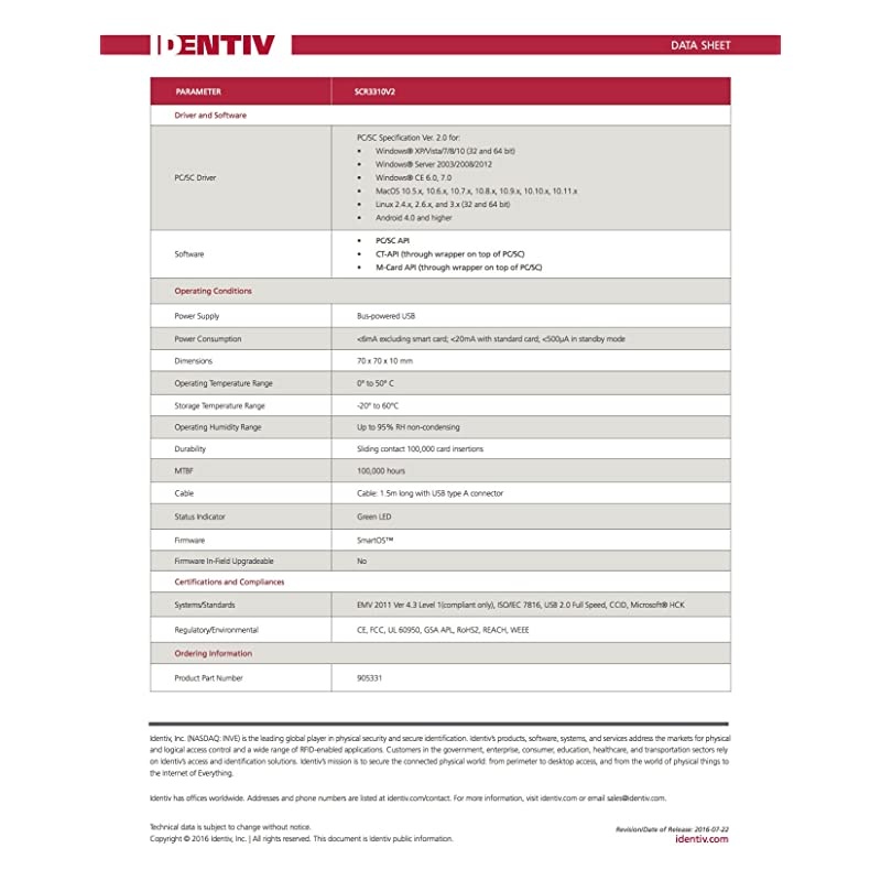 SCR3310v20 USB Smart Card Reader USB C