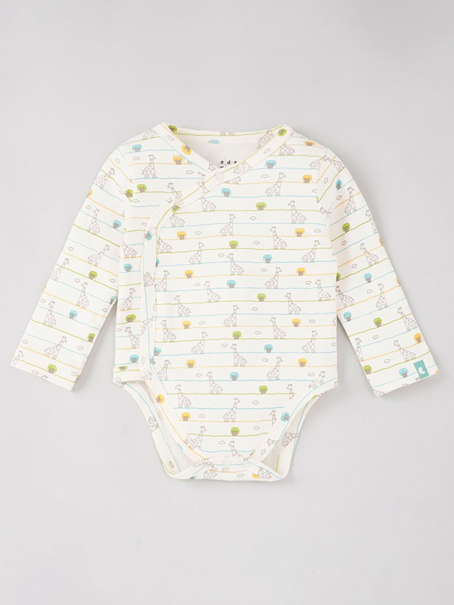 Ed-a-Mamma Baby White with Blue Printed Bodysuit (Pack Of 2)