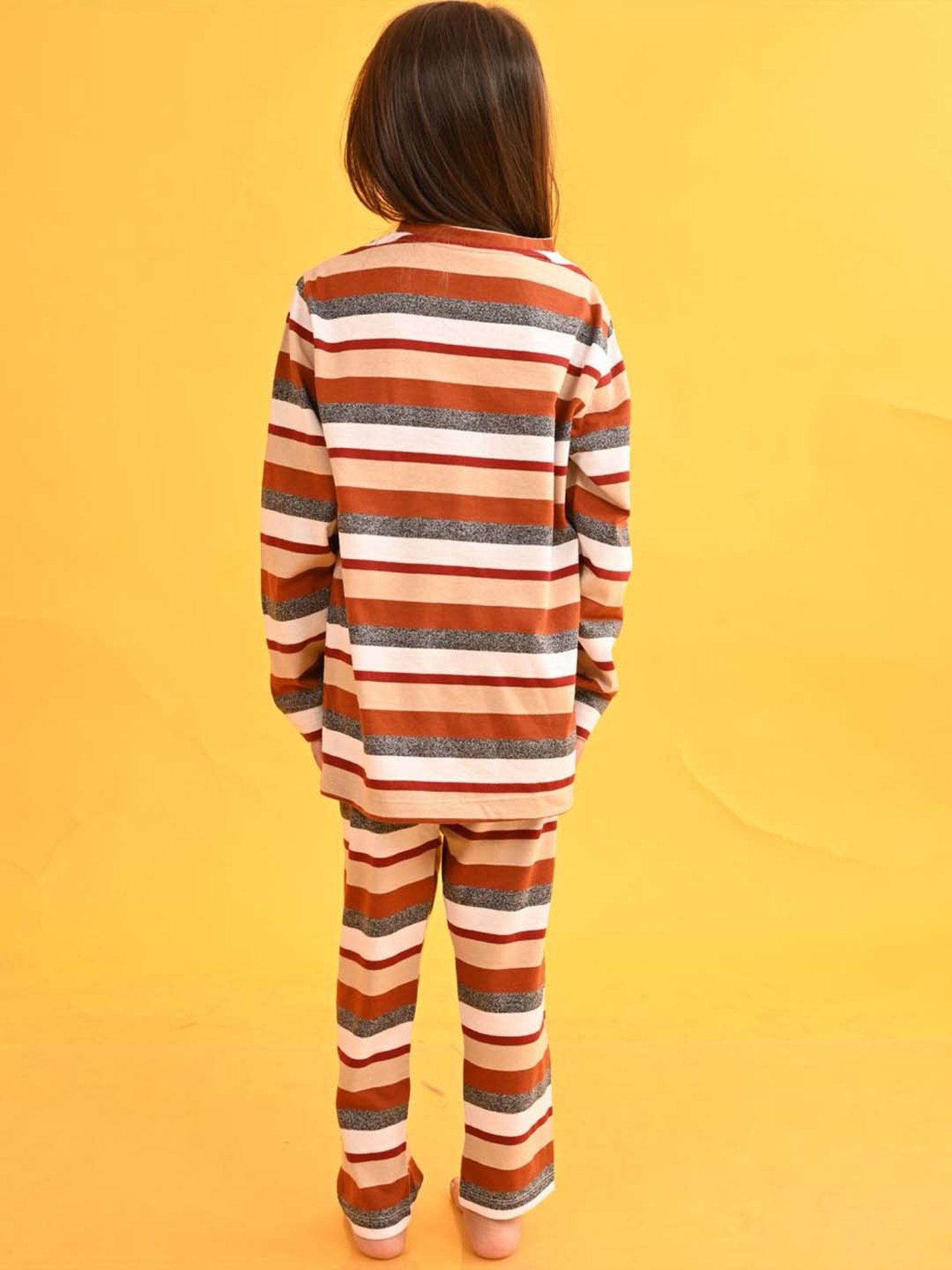 Anthrilo Kids Beige Cotton Striped Full Sleeves T-Shirt & Trouser