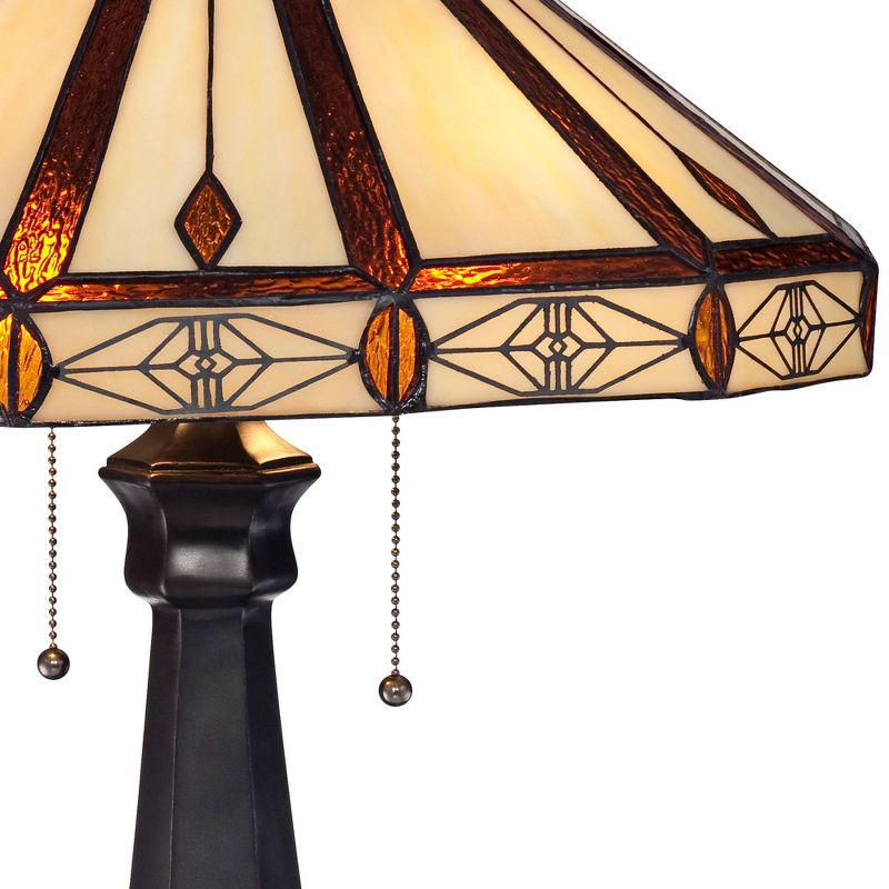 Robert Louis Tiffany Mission Table Lamp Bronze Octagonal Art Glass Shade for Living Room Family Bedroom Bedside Nightstand Office