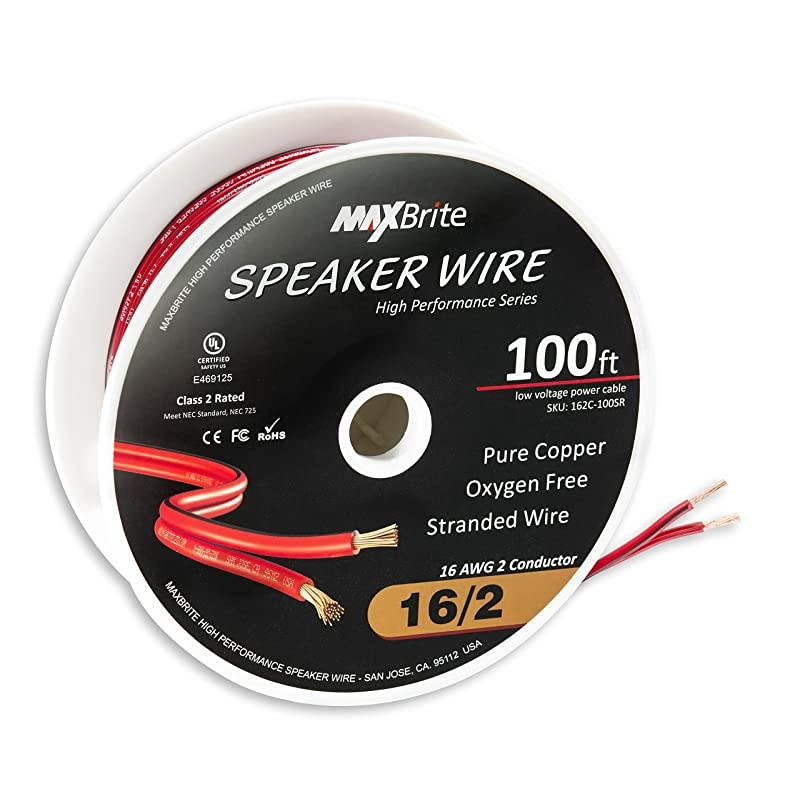 Performance 16 Gauge Speaker Wire Oxygen Free Pure Copper UL Listed Class 2 100 Feet Spool