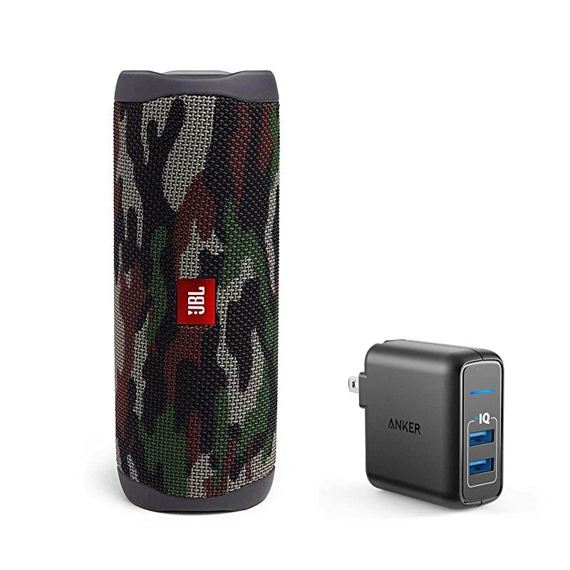 Flip 5 Waterproof Portable Wireless Bluetooth Speaker Bundle with 2Port USB Wall Charger Camouflage