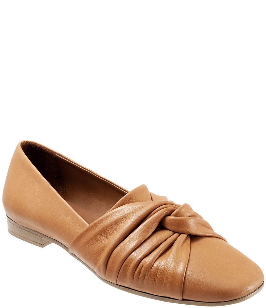 Bueno Emma Leather Pleated Knot Slip-On Flat Loafers