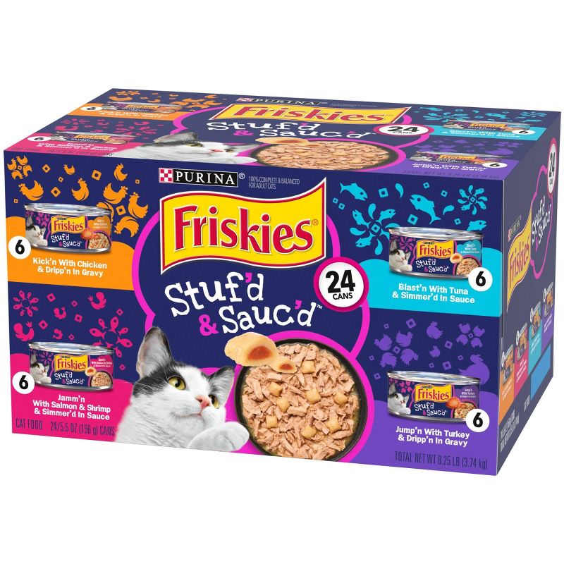 Purina Friskies Stuf'd & Sauc'd with Chicken, Tuna, Salmon & Turkey Wet Cat Food - 5.5oz/24ct Variety Pack