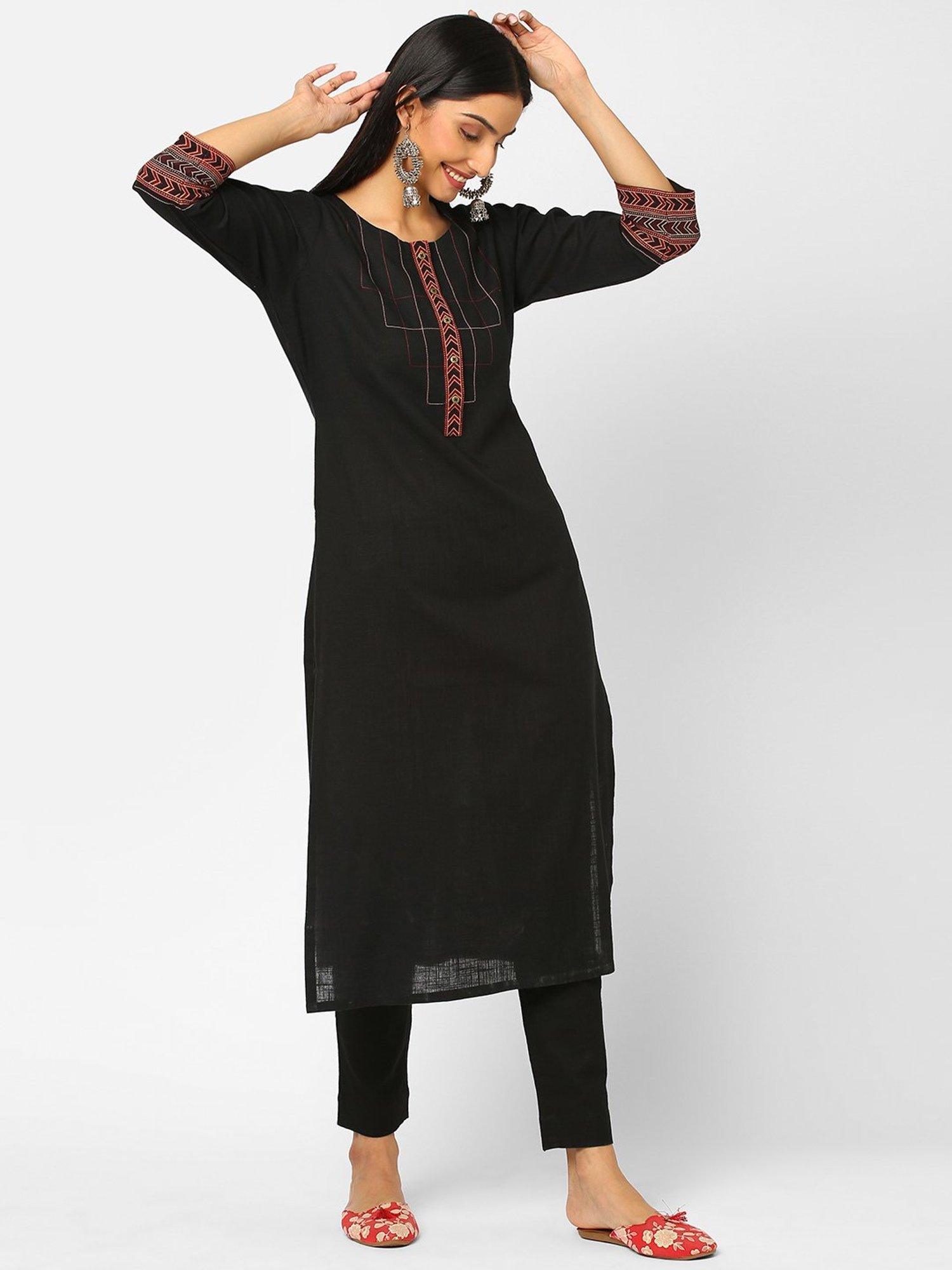 Kami Kubi Black Cotton Straight Kurta