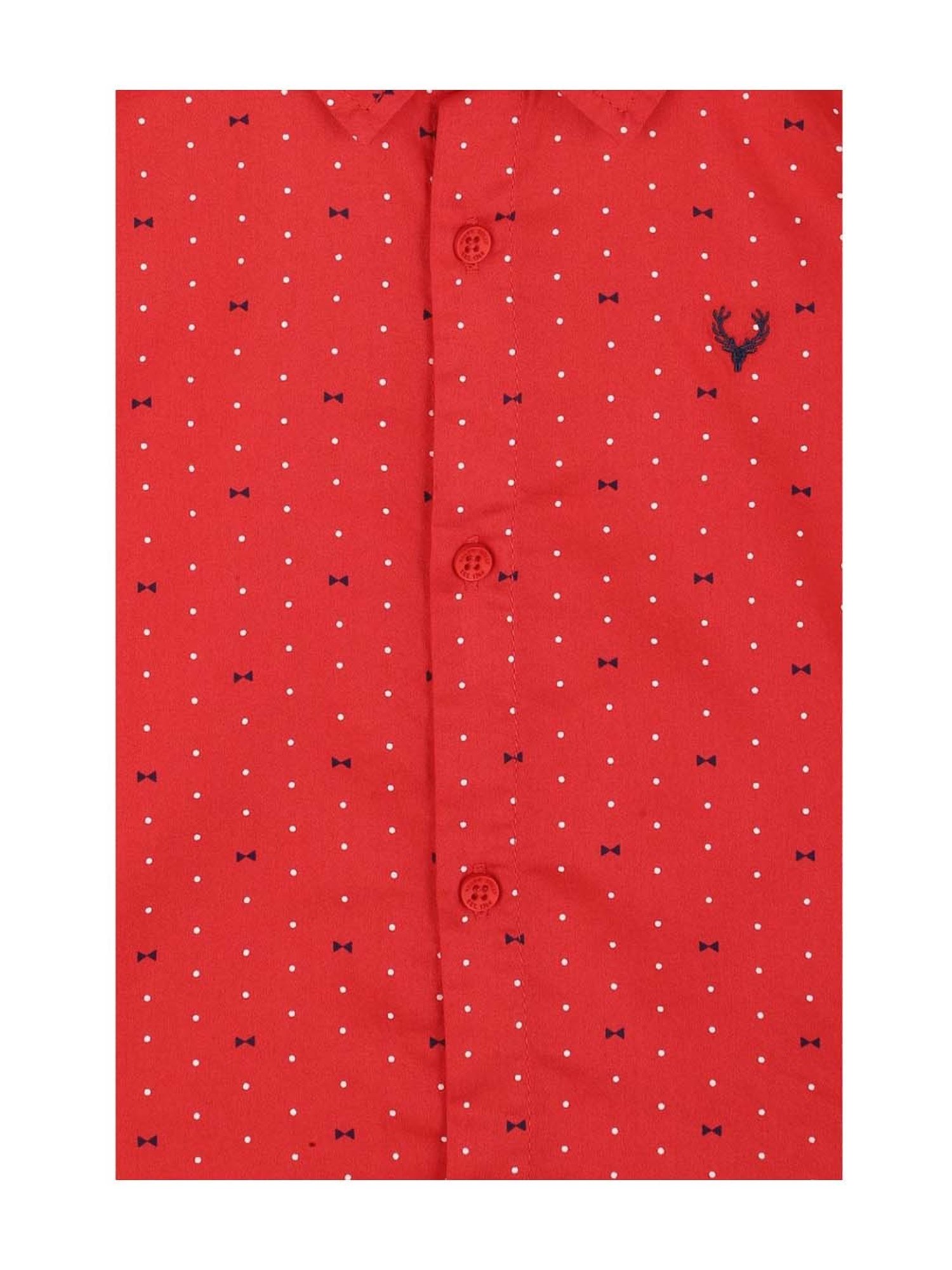 Allen Solly Junior Red Cotton Printed Full Sleeves Shirt