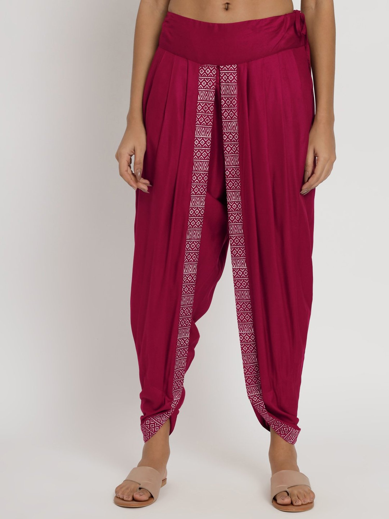 9rasa Maroon Hand Block Print Dhoti Pants