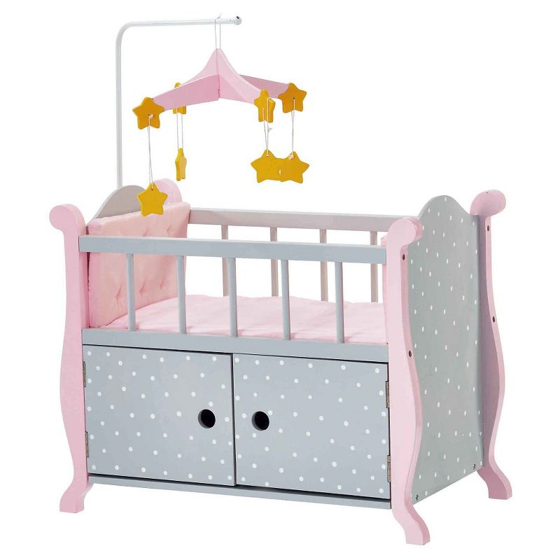 Olivia's Little World - Baby Doll Furniture - Nursery Crib Bed with Storage (Gray Polka Dots)